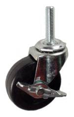 2-1/2" x 13/16" Soft Rubber Wheel Swivel Caster with 3/8" Thread Stem & Brake - 80 Lbs Capacity