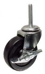 2-1/2" x 13/16" Soft Rubber Wheel Swivel Caster with 5/16" Threaded Stem & Brake - 80 Lbs Capacity