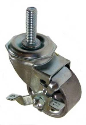 2" x 15/16" Semi-Steel Wheel Swivel Brake Caster with 3/8" Threaded Stem - 125 Lbs Capacity