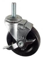 4" x 1" Soft Rubber Wheel Swivel Caster with 1/2" Threaded Stem & Brake - 145 Lbs Capacity