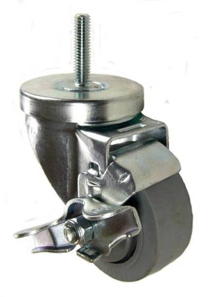 3" x 1-1/4" Thermoplastic Rubber (TPR) Wheel Swivel Brake Caster w/ 3/8" x 1-1/2" Long Threaded Stem - 300 lbs Capacity