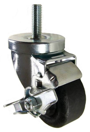 3" x 1-1/4" High Temp Wheel  Swivel Caster with 1/2" Threaded Stem & Brake - 350 Lbs Capacity