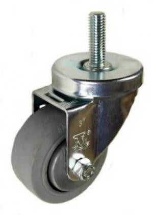 3" x 1-1/4" Thermoplastic Rubber (TPR) Wheel Swivel Caster w/ 1/2" x 1-1/2" Long Threaded Stem - 300 lbs Capacity
