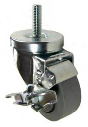 3" x 1-1/4" Thermoplastic Rubber (TPR) Wheel Swivel Brake Caster w/ 1/2" x 1-1/2" Long Threaded Stem - 300 lbs Capacity
