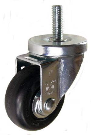 3" x 1-1/4" Neoprene Rubber Wheel  Swivel Caster with 1/2" Threaded Stem - 200 Lbs Capacity