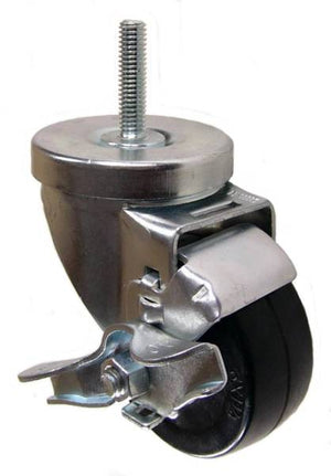 3" x 1-1/4" Soft Rubber Wheel Swivel Caster with 3/8" Threaded Stem & Brake - 175 Lbs Capacity