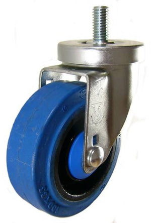 4" x 1-1/4" Elastic Rubber Wheel Swivel Caster with 1/2"-10 X 1" Long Threaded Stem - 350 Lbs Capacity