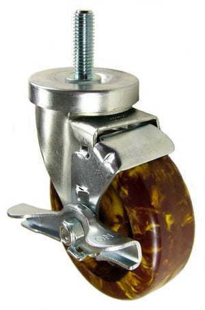 4" x 1-1/4" High Temp Epoxy Resin Wheel  Swivel Caster with 1/2" Threaded Stem & Brake - 350 Lbs Capacity