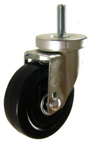 4" x 1-1/4" Soft Rubber Wheel ball bearings Swivel Caster with 1/2" Threaded Stem - 350 Lbs Capacity