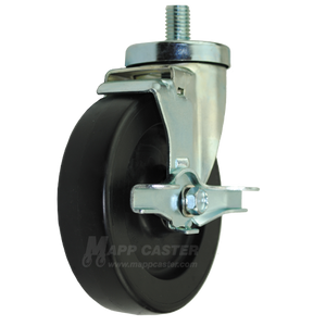 5" x 1-1/4" Polyolefin Wheel Swivel Caster With 5/8-11"x 1" Threaded Stem with Brake- Part #: R05T1511B