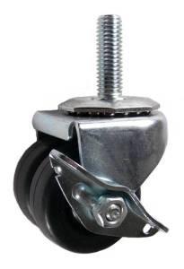 2" x 1-5/8" Soft Rubber Twin Wheel Swivel Caster with 1/2" Threaded Stem & Brake -180 Lbs Capacity