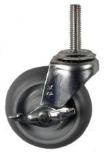 3" x 13/16" Crowned Thermoplastic Rubber (TPR) Wheel Swivel Caster with 3/8" Threaded Stem & Brake - 120 Lbs Capacity