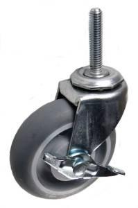 3" x 13/16" Crowned Thermoplastic Rubber (TPR) Wheel Swivel Caster with 5/16" x 1-1/2" Threaded Stem & Brake - 120 Lbs Capacity