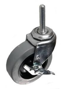 3" x 13/16" Thermoplastic Rubber (TPR) Wheel Swivel Caster with 5/16" x 1-1/2" Threaded Stem & Brake - 120 Lbs Capacity
