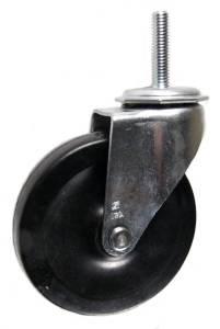 4" x 15/16" Soft Rubber Wheel Swivel Caster with 3/8" Threaded Stem - 125 Lbs Capacity