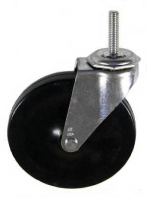 5" x 15/16" Soft Rubber Wheel Swivel Caster with 3/8" Threaded Stem - 130 Lbs Capacity