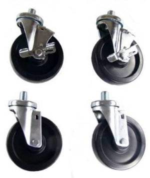 5" x 1-1/4" Polyolefin Wheel Swivel Caster with 3/4" Threaded Stems - 300 Lbs Capacity (Set of 4)