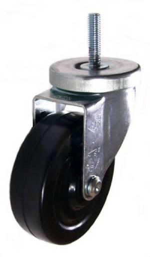 4" x 1-1/4" Soft Rubber Wheel Swivel Caster with 3/8" Threaded Stem - 220 Lbs Capacity