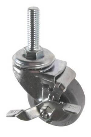 2" x 13/16" Thermoplastic Rubber (TPR) Wheel Swivel Caster with 3/8" Threaded Stem & Brake - 80 Lbs Capacity