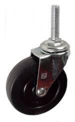 3" x 1" Soft Rubber Wheel Swivel Caster with 3/8" Threaded Stem - 100 Lbs Capacity