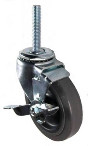 4" x 1" Thermoplastic Rubber (TPR) Wheel Swivel Caster with 7/16" Threaded Stem & Brake - 130 Lbs Capacity