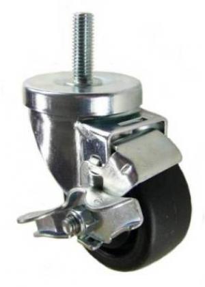 3" x 1-1/4" Heavy Duty Plastic Wheel Swivel Caster with 1/2" Threaded Stem & Brake - 300 Lbs Capacity