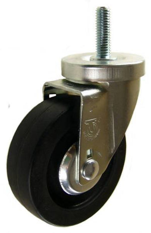 4" x 1-1/4" Extreme Duty Hard Rubber Wheel Swivel Caster with 1/2" Threaded Stem Ball Bearings (1-1/2" Length) - 300 Lbs Capacity