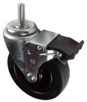 5" x 1-1/4" Hard Rubber Wheel Swivel Caster with 1/2" Threaded Stem & Total Lock Brake - 300 Lbs Capacity