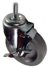 5" x 1-1/4" Thermoplastic Rubber (TPR) Wheel Swivel Caster with 1/2 Threaded Stem & Brake - 260Lbs Capacity