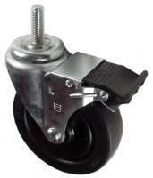 5" x 1-1/4" Soft Rubber Wheel Swivel Caster with 1/2" Threaded Stem & Total Lock Brake - 250 Lbs Capacity