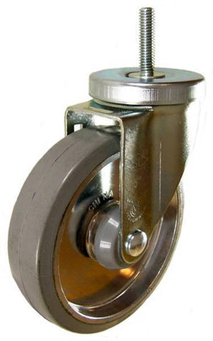 5" x 1-1/4" Rubber on Aluminum Wheel Swivel Caster with 3/8" Threaded Stem - 300 Lbs Capacity