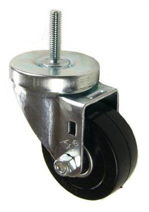 3" x 1-1/4" Soft Rubber Wheel (Ball Bearings) Swivel Caster with 3/8" Threaded Stem - 200 Lbs Capacity