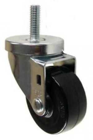 3" x 1-1/4" Hard Rubber Wheel Swivel Caster with 1/2" Threaded Stem - 300 Lbs Capacity