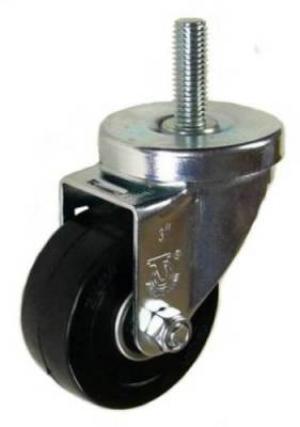 3" x 1-1/4" Soft Rubber Wheel (Ball Bearings) Swivel Caster with 1/2" Threaded Stem - 200 Lbs Capacity