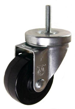 3" x 1-1/4" Soft Rubber Wheel Swivel Caster with 3/8" Threaded Stem - 200 Lbs Capacity