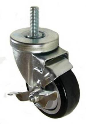 3-1/2" x 1-1/4" Polyurethane Wheel Swivel Caster with 1/2" Threaded Stem & Brake - 300 Lbs Capacity