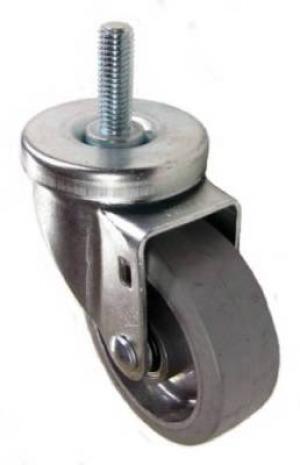 3-1/2" x 1-1/4" Rubber on Aluminum Wheel Swivel Caster with 1/2" Threaded Stem - 225 Lbs Capacity
