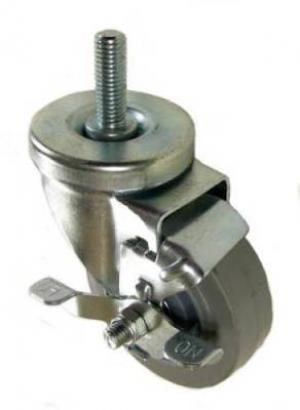 3-1/2" x 1-1/4" Thermoplastic Rubber (TPR) Wheel Swivel Caster with 1/2" Threaded Stem & Brake - 200 Lbs Capacity