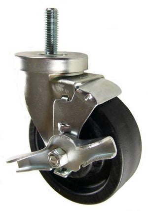 4" x 1-1/4" High Temp Wheel  Swivel Caster with 1/2" Threaded Stem & Brake (1-1/2" Stem Length) - 350 Lbs Capacity