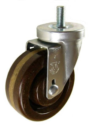 4" x 1-1/4" High Temp Phenolic Wheel  Swivel Caster with 1/2" Threaded Stem (1" Stem Length) - 350 Lbs Capacity