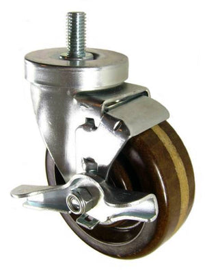 4" x 1-1/4" High Temp Phenolic Wheel  Swivel Caster with 1/2" Threaded Stem & Brake (1" Stem Length) - 350 Lbs Capacity