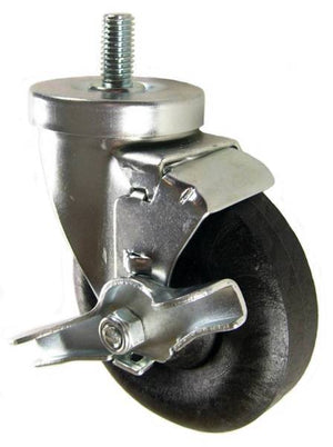 4" x 1-1/4" High Temp Round Tread Wheel Swivel Caster with 1/2" Threaded Stem & Brake (1" Stem Length) - 350 Lbs Capacity