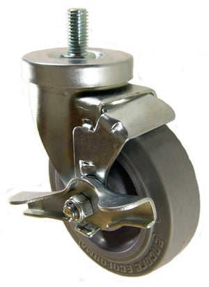4" x 1-1/4" Thermoplastic Rubber (TPR) Wheel Swivel Caster with 1/2" Threaded Stem & Brake (1" Stem Length) - 240Lbs Capacity