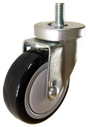 4" x 1-1/4" Polyurethane Wheel Swivel Caster with 1/2" Threaded Stem (1" Stem Length) - 350 Lbs Capacity
