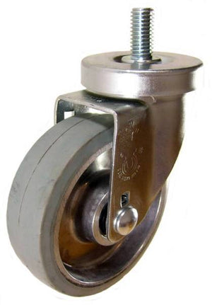 4" x 1-1/4" Rubber on Aluminum Wheel Swivel Caster with 1/2" Threaded Stem (1" Stem Length) - 300 Lbs Capacity