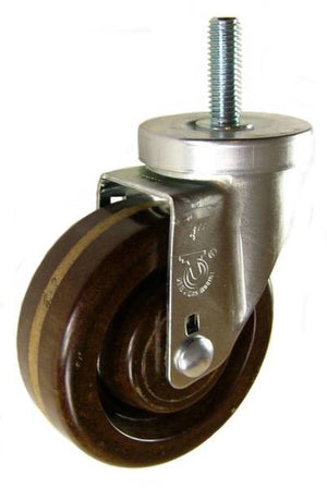 4" x 1-1/4" High Temp Phenolic Wheel  Swivel Caster with 1/2" Threaded Stem (1-1/2" Stem Length) - 350 Lbs Capacity