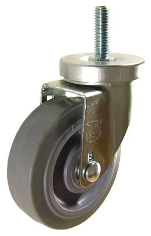 4" x 1-1/4" Thermoplastic Rubber (TPR) Wheel Swivel Caster with 1/2" Threaded Stem (1-1/2" Stem Length) - 240Lbs Capacity