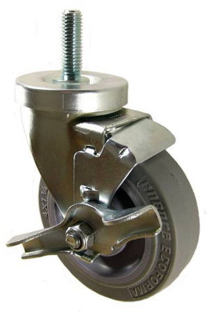 4" x 1-1/4" Thermoplastic Rubber (TPR) Wheel Swivel Caster with 1/2" Threaded Stem & Brake (1-1/2" Stem Length) - 240Lbs Capacity