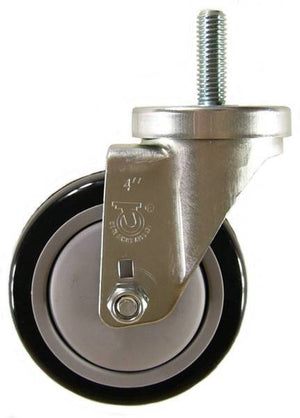 4" x 1-1/4" Polyurethane Wheel Swivel Caster with 1/2" Threaded Stem (1-1/2" Stem Length) - 350 Lbs Capacity