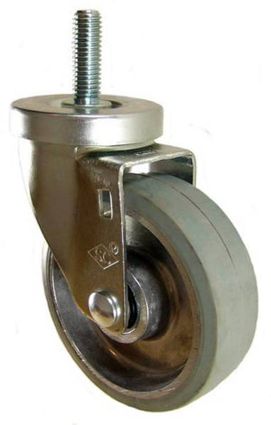 4" x 1-1/4" Rubber on Aluminum Wheel Swivel Caster with 1/2" Threaded Stem (1-1/2" Stem Length) - 300 Lbs Capacity